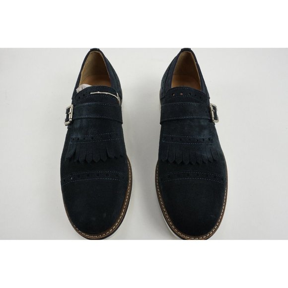 New Thompson Mens US 9 Blue Suede Kilted Almond Cap Toe Single Monk Strap Loafer - Picture 6 of 10